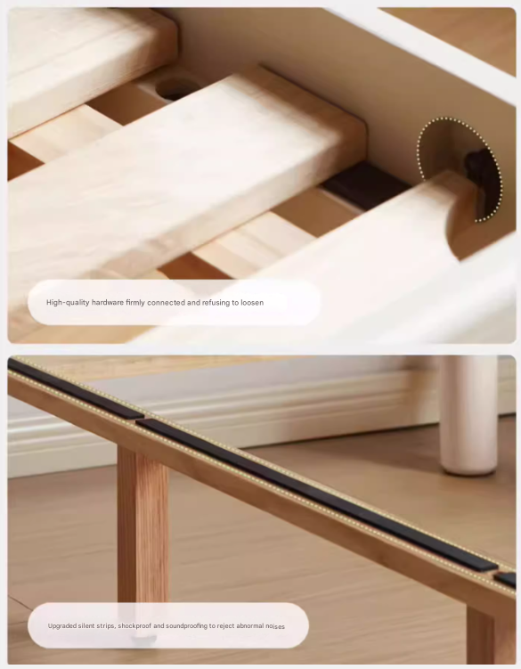 Oak solid wood platform bed, headboard-free bed cream style