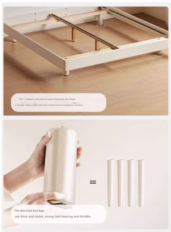 Oak solid wood platform bed, headboard-free bed cream style