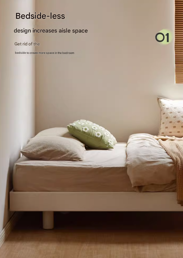 Oak solid wood platform bed, headboard-free bed cream style