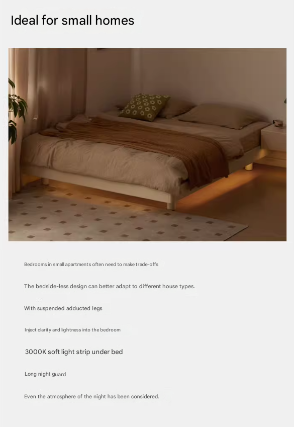 Oak solid wood platform bed, headboard-free bed cream style