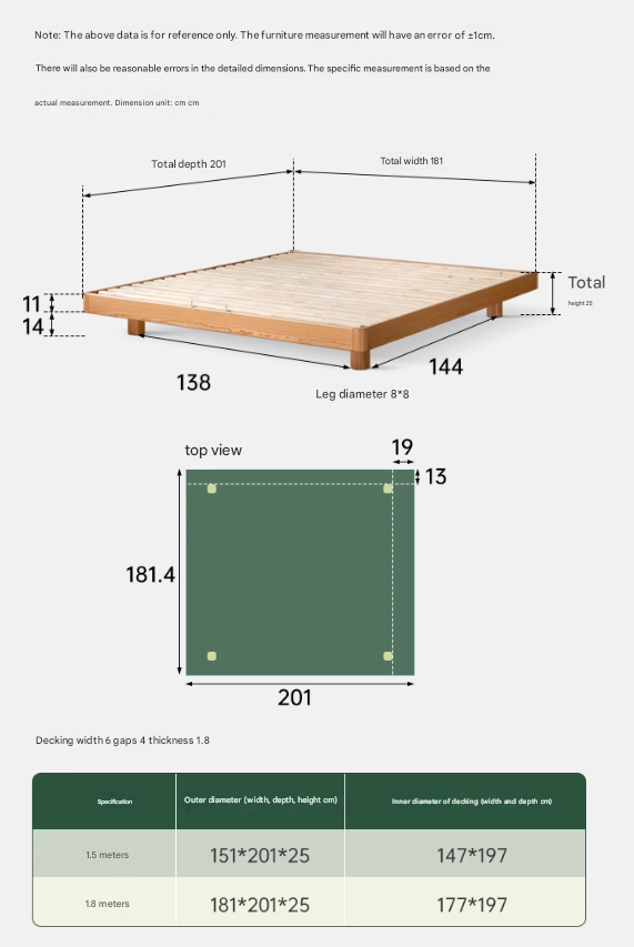 Cherry Solid Wood platform bed, headboard-free bed