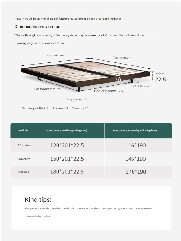 Oak Solid Wood Bed Simple platform bed, headboard-free bed