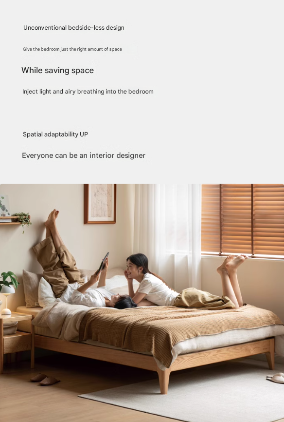Oak, Ash Solid Wood Platform Bed, Headboard-Free Bed Modern Minimalist