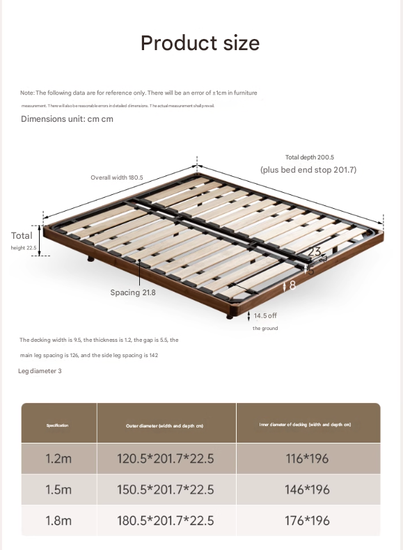 Black Walnut, Oak Solid Wood platform bed, headboard-free Suspended Bed
