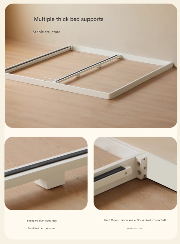 Birch solid wood platform bed, headboard-free bed floor bed cream style
