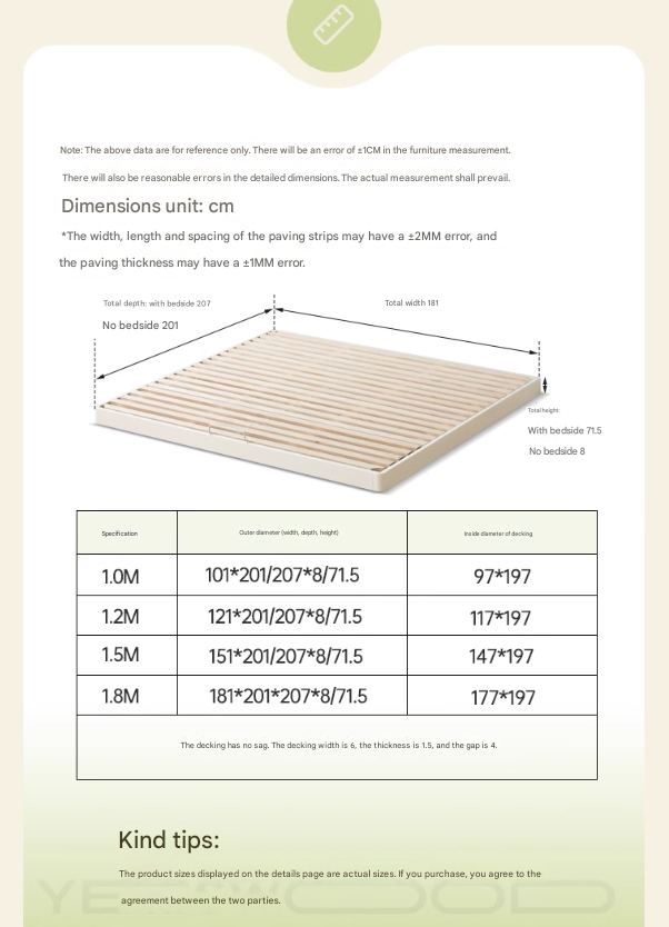 Birch solid wood platform bed, headboard-free bed floor bed cream style