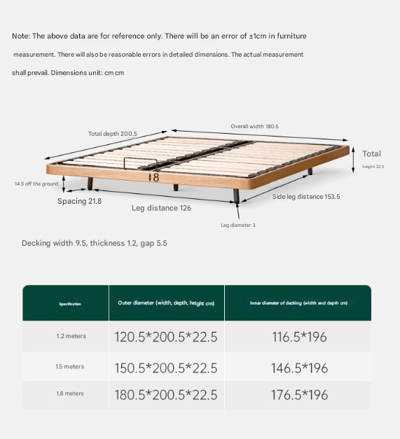 Oak Solid Wood platform bed, headboard-free bed Night Light Suspended Bed