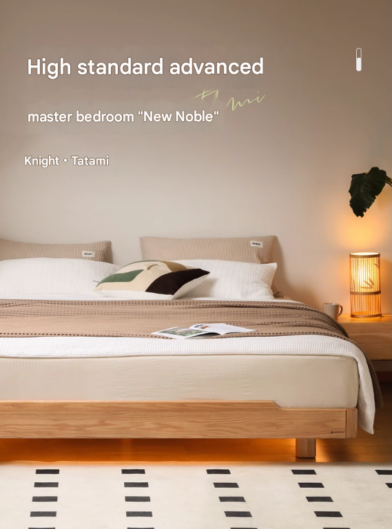 Oak solid wood Suspended platform bed, headboard-free bed with light
