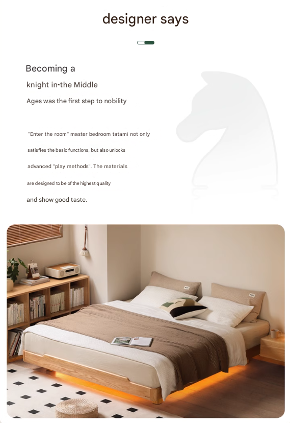 Oak solid wood Suspended platform bed, headboard-free bed with light