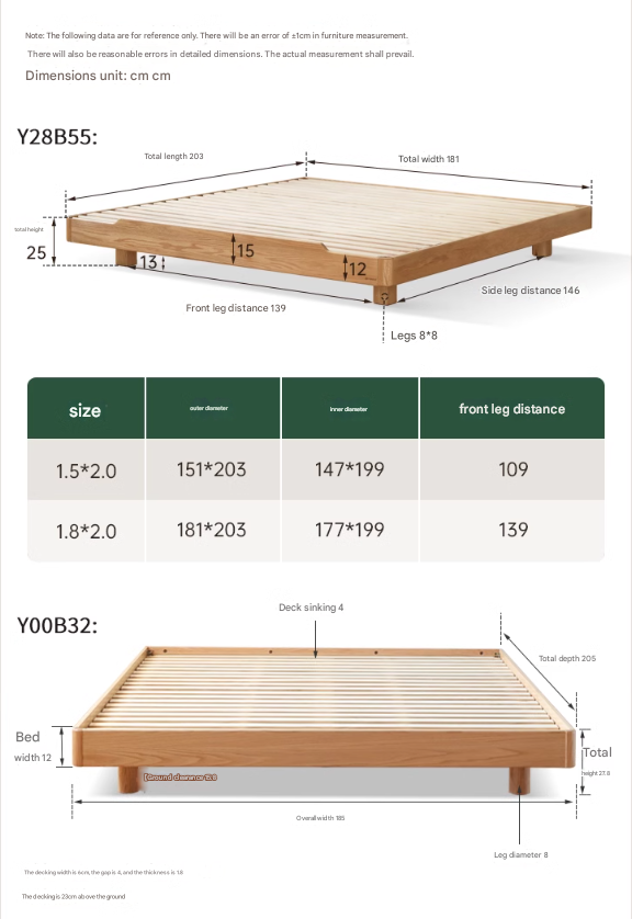 Oak solid wood Suspended platform bed, headboard-free bed with light
