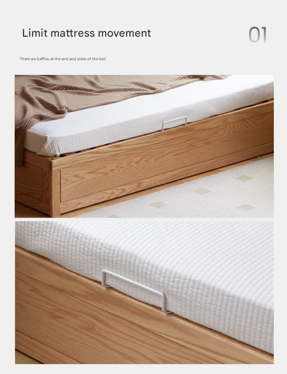 Oak, Rubberwood Solid Wood Platform Bed, Headboard-Free Box Bed