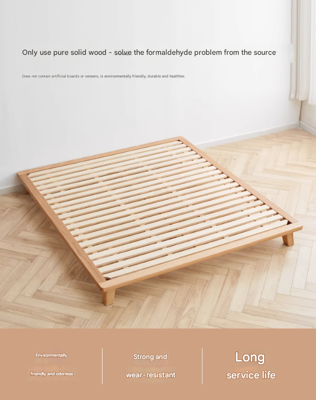 Oak solid wood platform bed, headboard-free bed