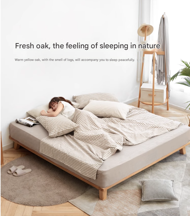 Oak solid wood platform bed, headboard-free bed
