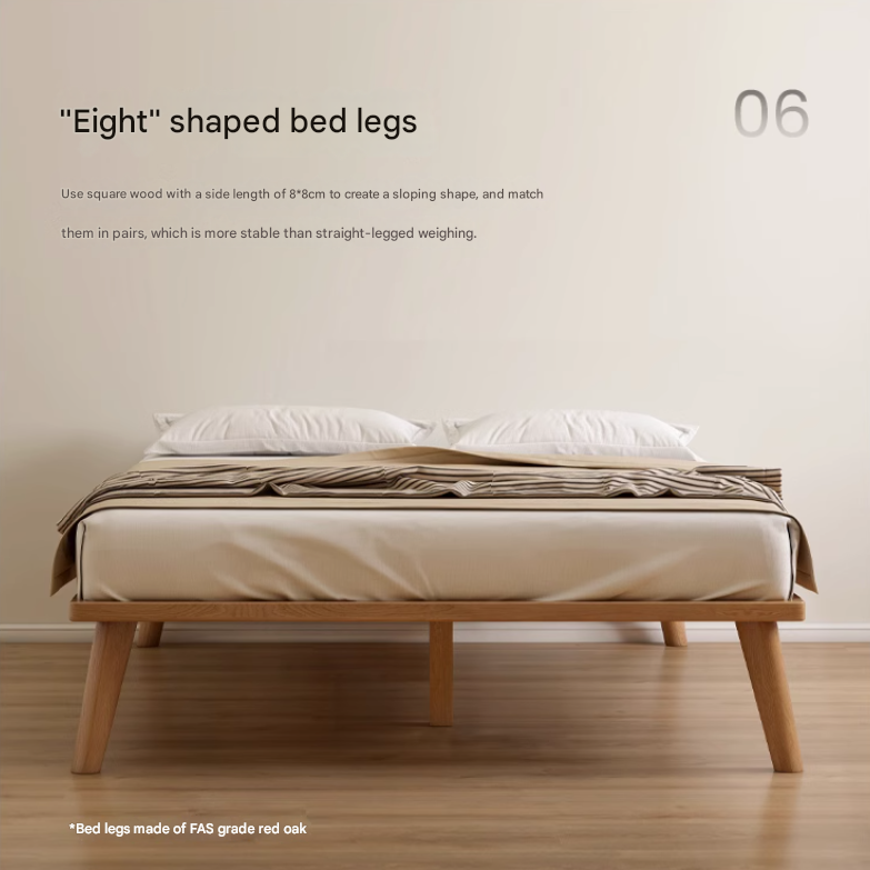 Oak solid wood platform bed, headboard-free bed