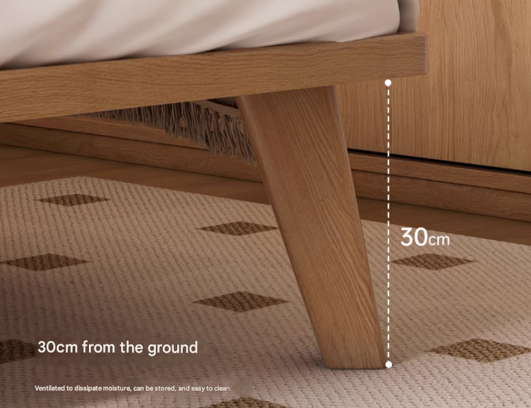 Oak solid wood platform bed, headboard-free bed