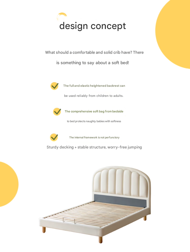 Children's Bed Modern Simple White Cream organic leather<