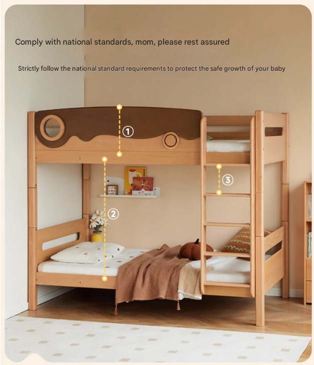 Beech solid wood with guardrails bunk bed