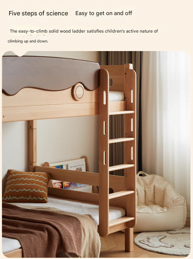 Beech solid wood with guardrails bunk bed.
