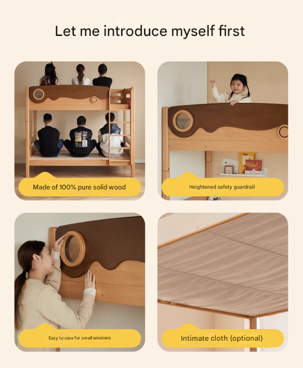Beech solid wood with guardrails bunk bed