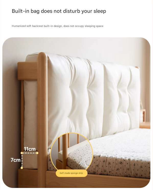 Beech Solid Wood Children's bed with organic leather<