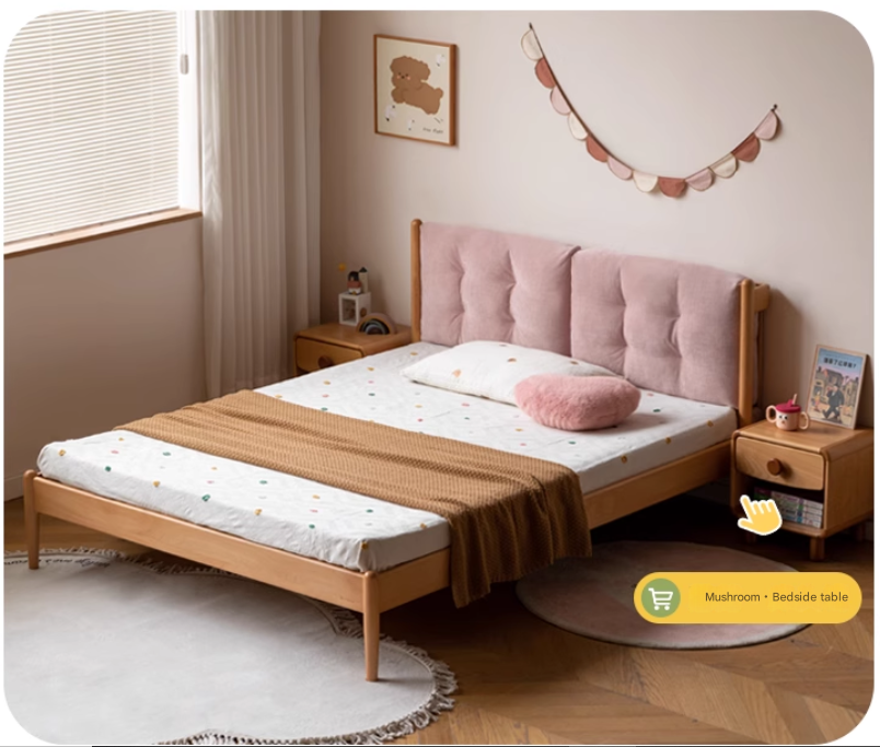Beech Solid Wood Children's bed with organic leather<