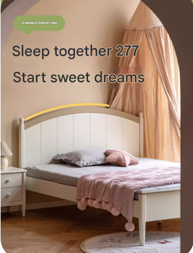 Rubber wood Cream Style Children's Bed White<