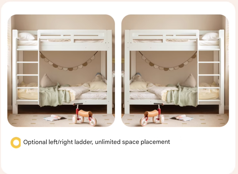 Rubber wood, Beech Solid Wood Children's Bunk Bed Cream Style White.