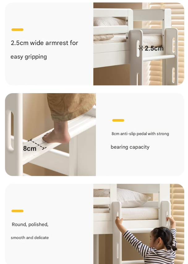 Rubber wood, Beech Solid Wood Children's Bunk Bed Cream Style White.