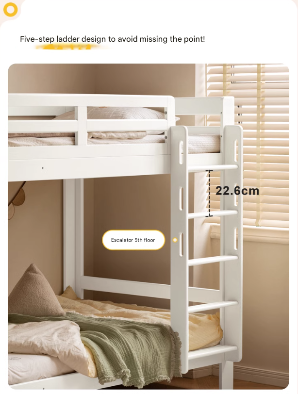 Rubber wood, Beech Solid Wood Children's Bunk Bed Cream Style White.