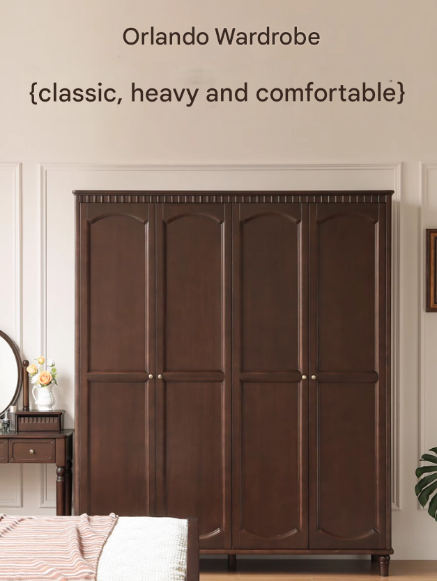 Poplar Solid Wood American Retro Double Door Wardrobe.