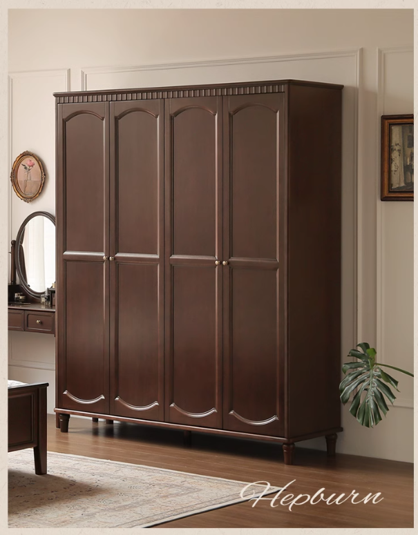 Poplar Solid Wood American Retro Double Door Wardrobe.