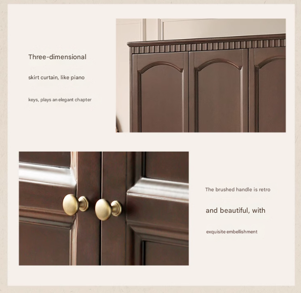 Poplar Solid Wood American Retro Double Door Wardrobe.