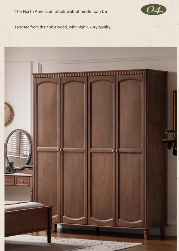 Poplar Solid Wood American Retro Double Door Wardrobe.