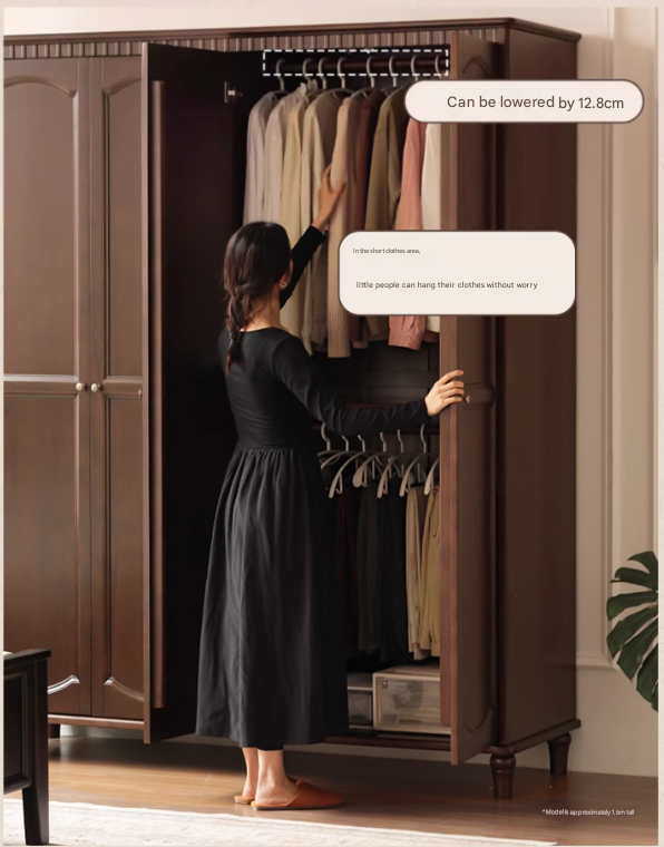 Poplar Solid Wood American Retro Double Door Wardrobe.