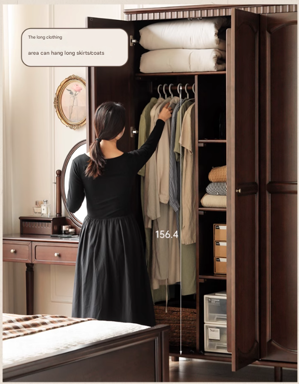 Poplar Solid Wood American Retro Double Door Wardrobe.