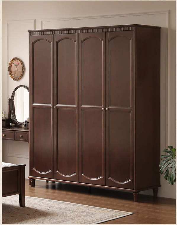 Poplar Solid Wood American Retro Double Door Wardrobe.
