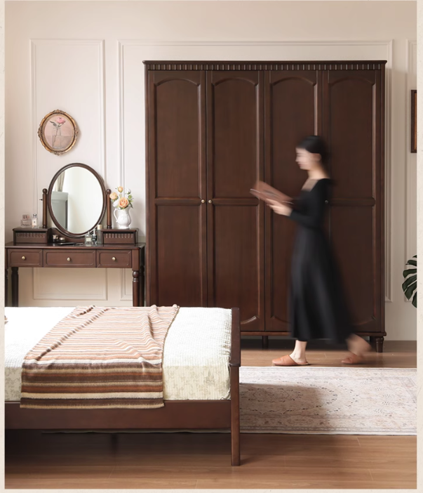 Poplar Solid Wood American Retro Double Door Wardrobe.