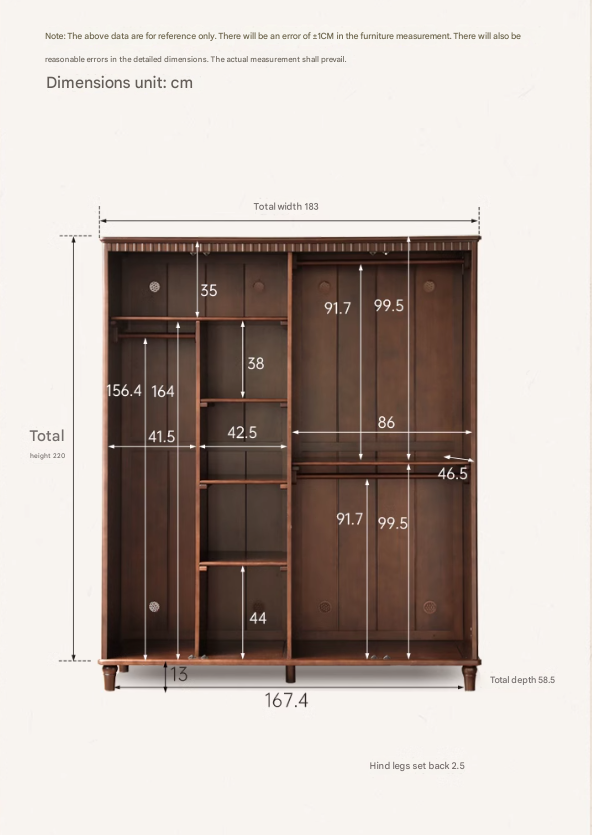 Poplar Solid Wood American Retro Double Door Wardrobe.
