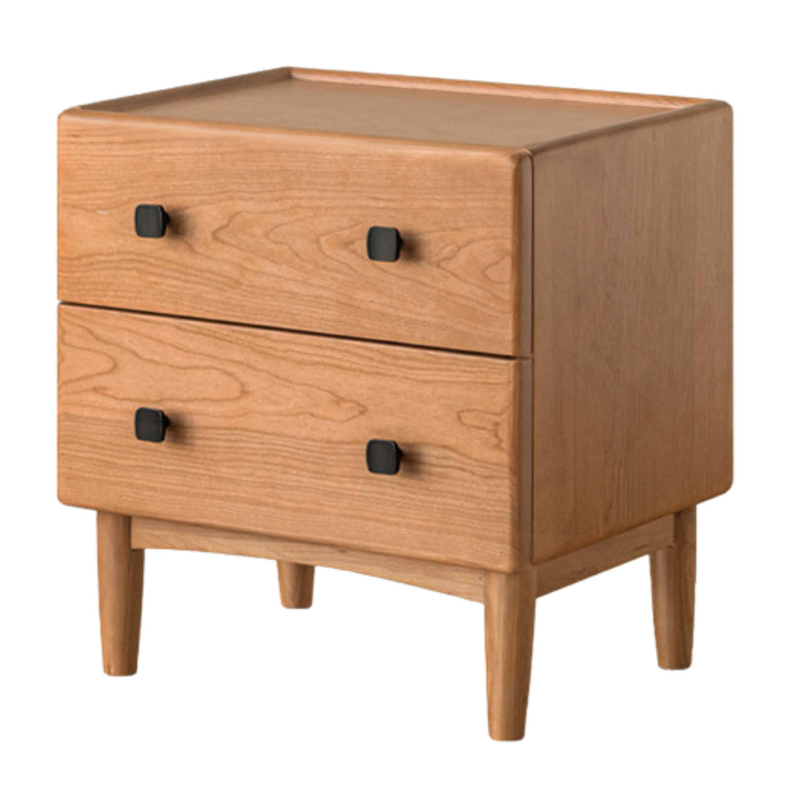 Cherry Solid Wood Retro Two Drawn Nightstand
