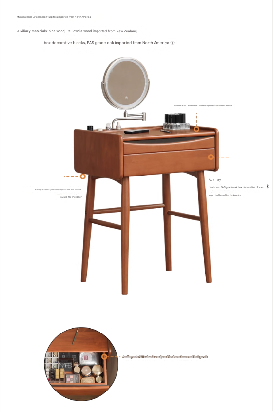Poplar Solid Wood Multi Functional Retro Dressing Table.