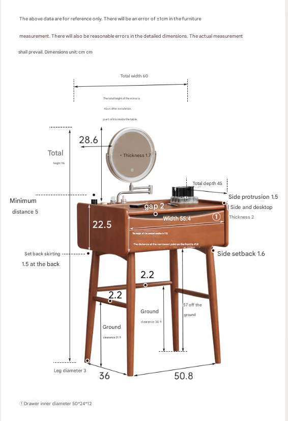 Tulipwood Solid Wood Multi Functional Retro Vanity Table.
