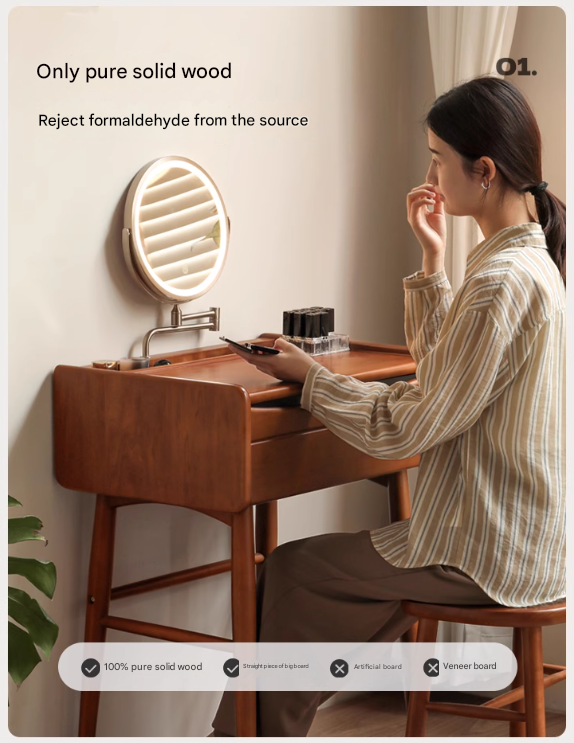 Poplar Solid Wood Multi Functional Retro Dressing Table.