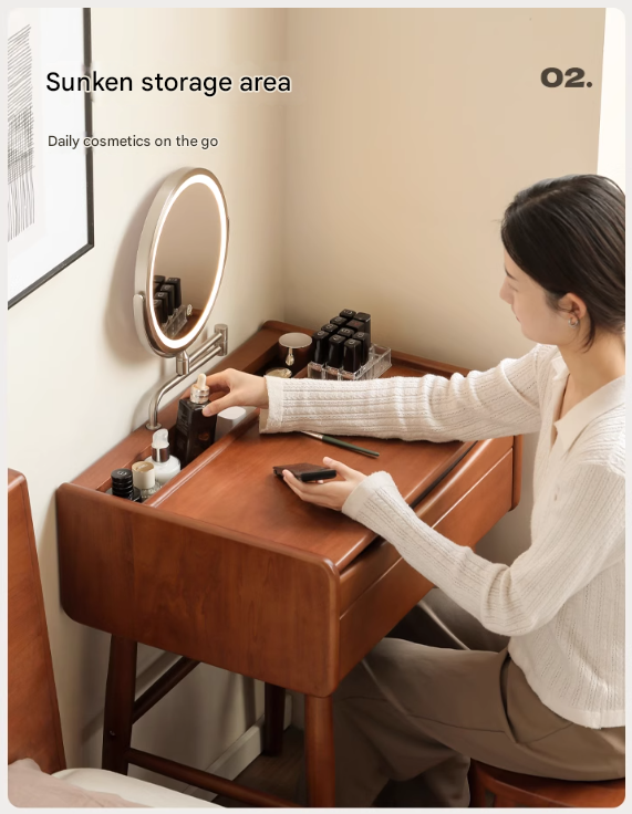 Poplar Solid Wood Multi Functional Retro Dressing Table.