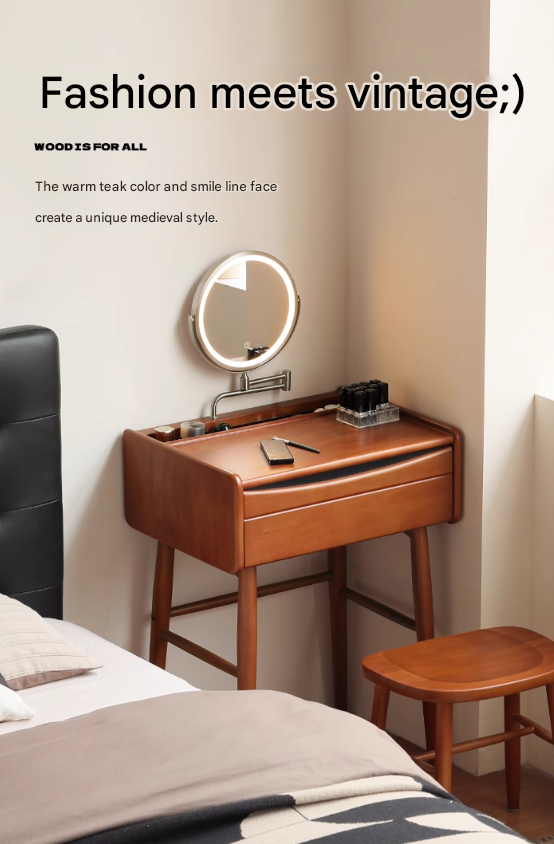 Poplar Solid Wood Multi Functional Retro Dressing Table.