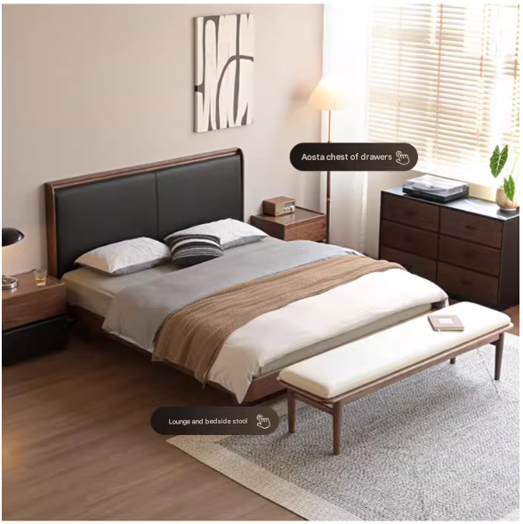 Oak Solid Wood Modern Simple Luminous Bed