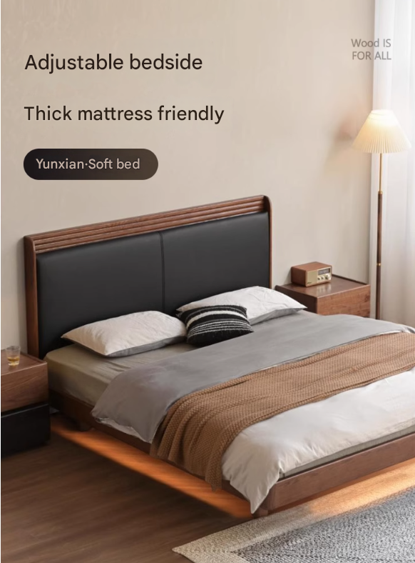 Oak Solid Wood Modern Minimalist Floating Luminous Bed