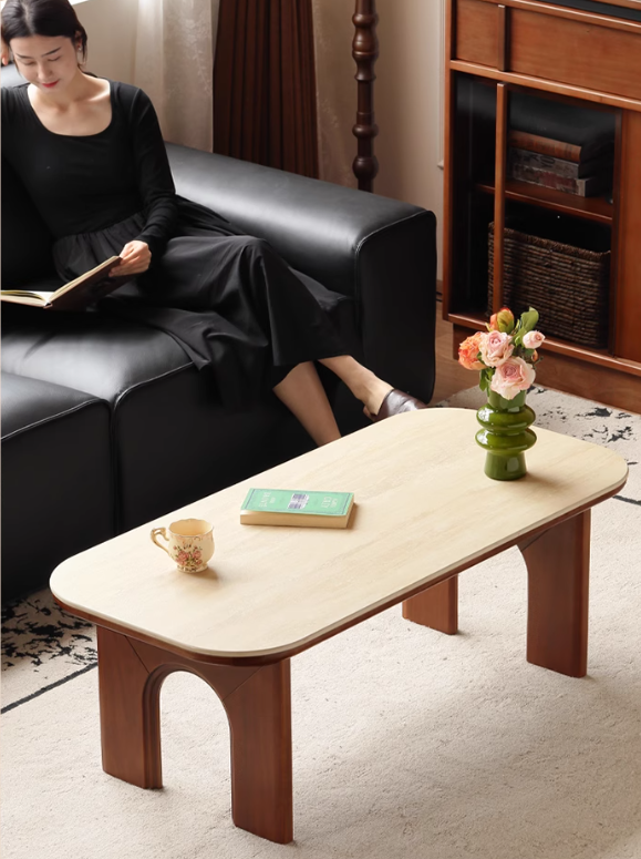 Poplar Solid Wood French Retro Rock Plate Coffee Table.