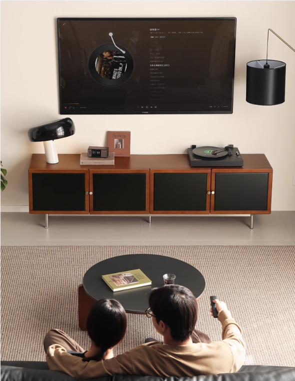 Poplar Solid Wood Bauhaus Storage Floor TV Cabinet