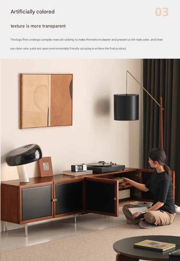Poplar Solid Wood Bauhaus Storage Floor TV Cabinet