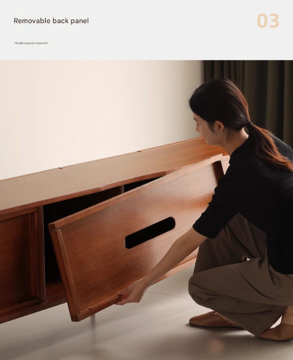Poplar Solid Wood Bauhaus Storage Floor TV Cabinet